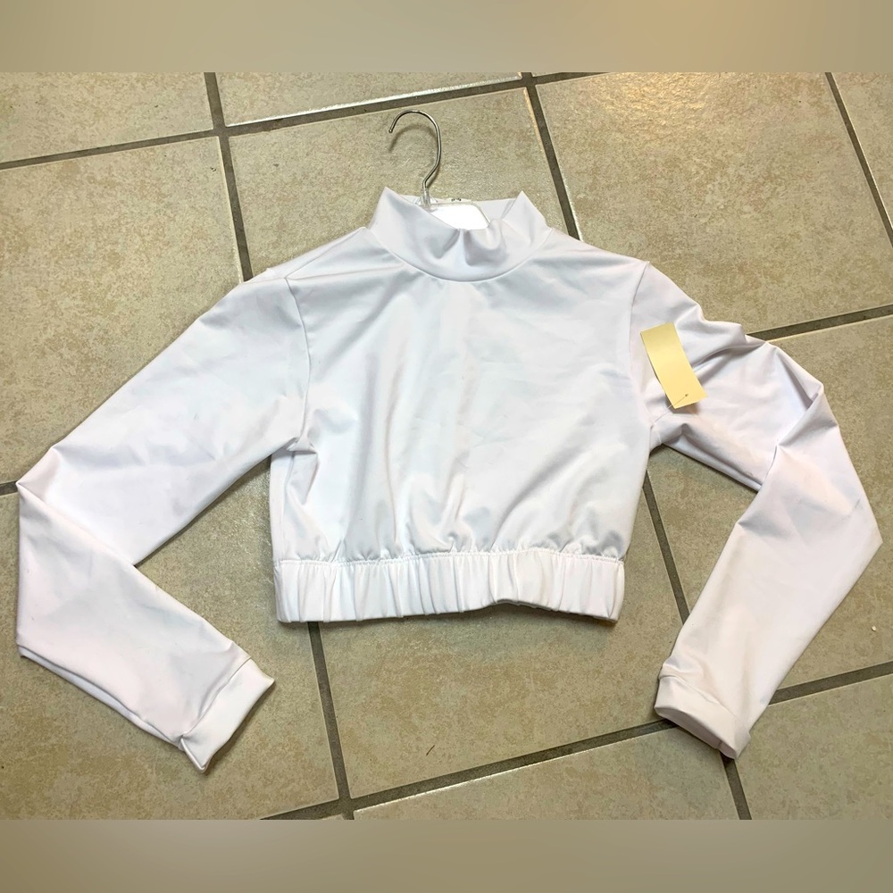 Adult Medium White Long Sleeve Zippered Turtleneck Cheerleading Crop Top NWT